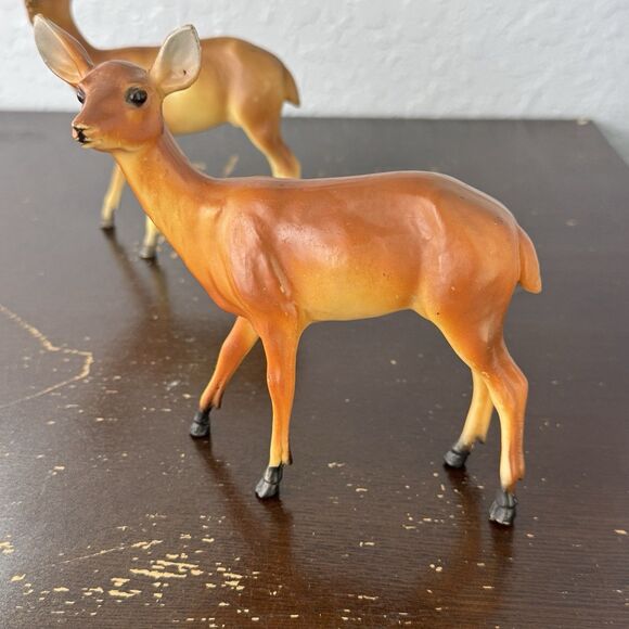 Vtg Celluloid Hard Plastic Deer Figurines Set of 4 Hong Kong 3 Doe 1 Fawn Bambi - Picture 8 of 12